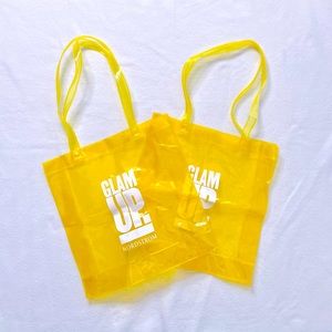 3/$30 Nordstrom Glam Up Yellow Reusable Plastic See Through Tote Bags Set of 2